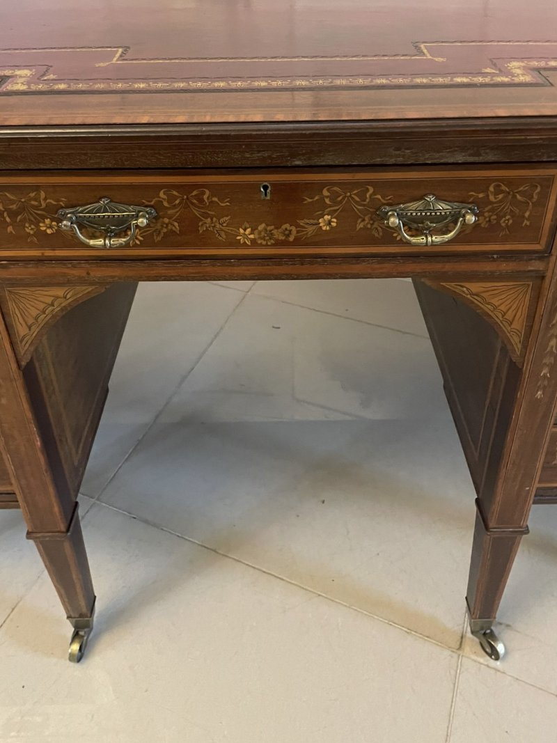 Outstanding Quality Antique Victorian Mahogany Inlaid Kneehole Desk by Edwards and Roberts - Image 11